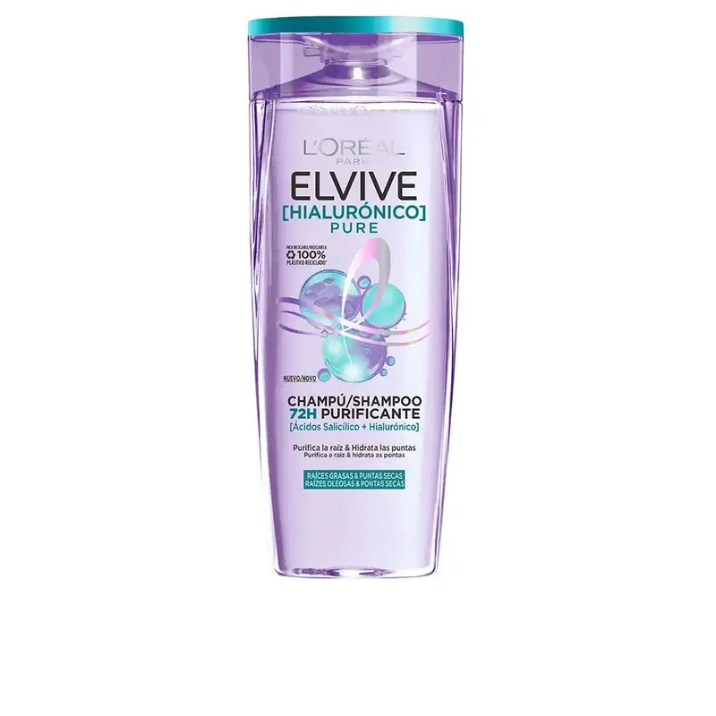 L'Oréal Paris Elvive Šampón s kyselinou hyalurónovou Pure: Čistí, hydratuje, dodáva vlasom objem a lesk, bez silikónov, 400 ml