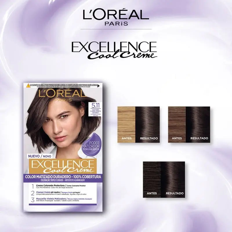 L'Oréal Paris Excellence Cool Creme Trvalá farba na vlasy – odtieň 5.11 Svetlohnedá s intenzívnym popelovým nádychom