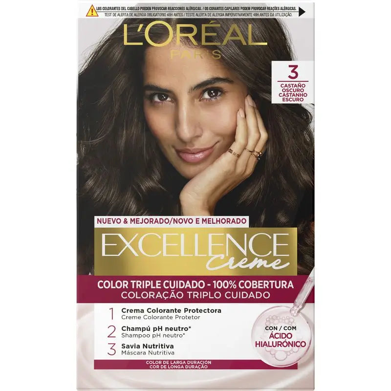 L'Oréal Paris Excellence Creme Trvalá farba na vlasy – odtieň 3 Tmavohnedá