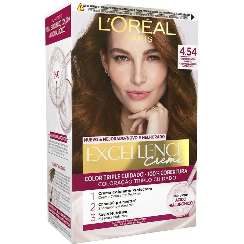 L'Oréal Paris Excellence Creme Trvalá farba na vlasy – odtieň 4.54 Mahagónovo-meďový gaštan