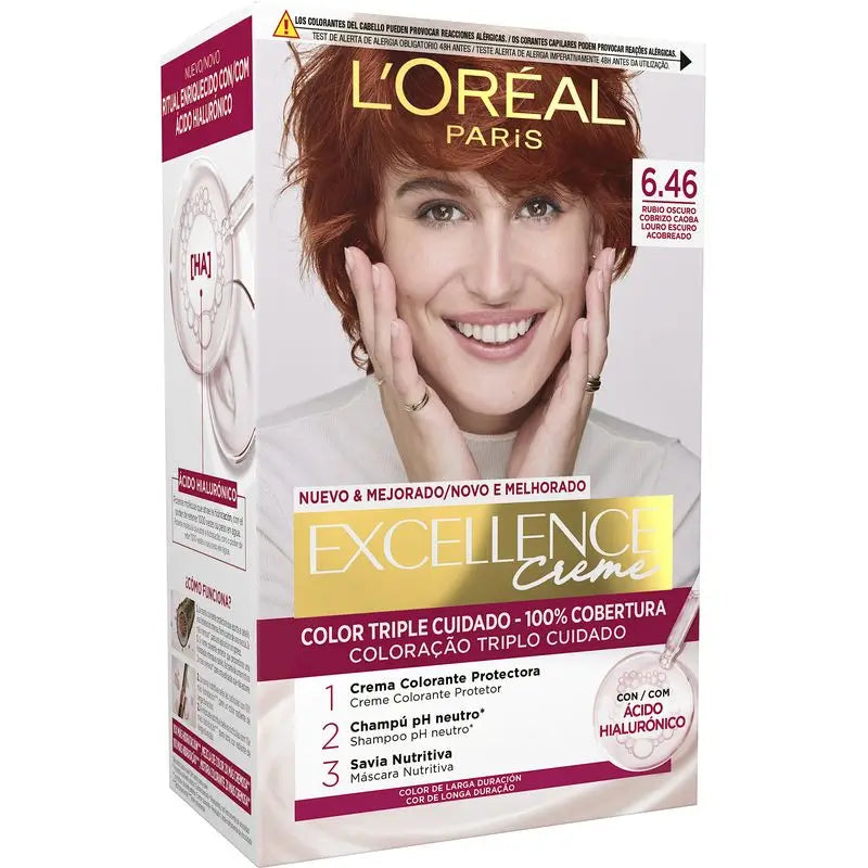 L'Oréal Paris Excellence Creme Trvalá farba na vlasy – odtieň 6.46 Tmavá medená mahagónová blond