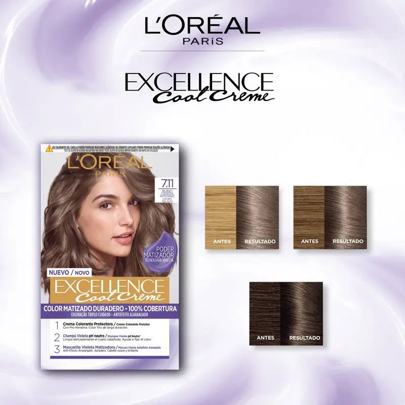 L'Oréal Paris Excellence Creme Trvalá farba na vlasy – odtieň 7.11 Intenzívna popelavá blond