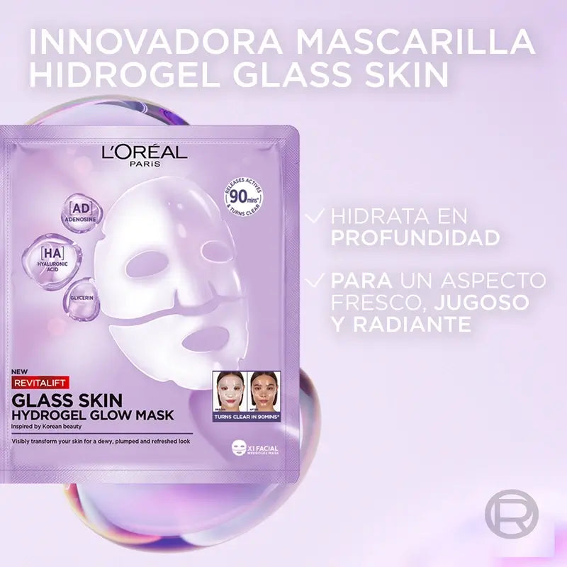 L'Oréal Paris Tissue Mask Revitalift Filler Glass Skin – hydrogélová pleťová maska, 1 ks