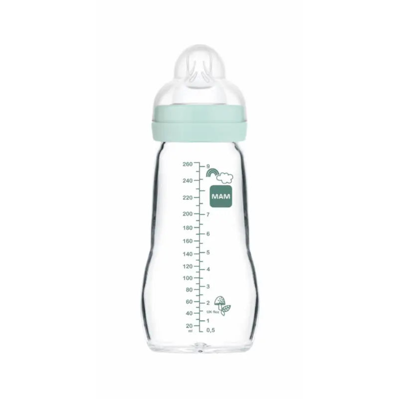 Kŕmna fľaša Mam Baby Cristal Feel Good v matnej modrej farbe, 260 ml 