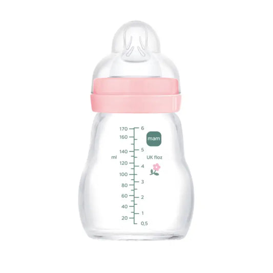 Mam Baby sklenená fľaša Feel Good v matnej ružovej farbe, 170 ml