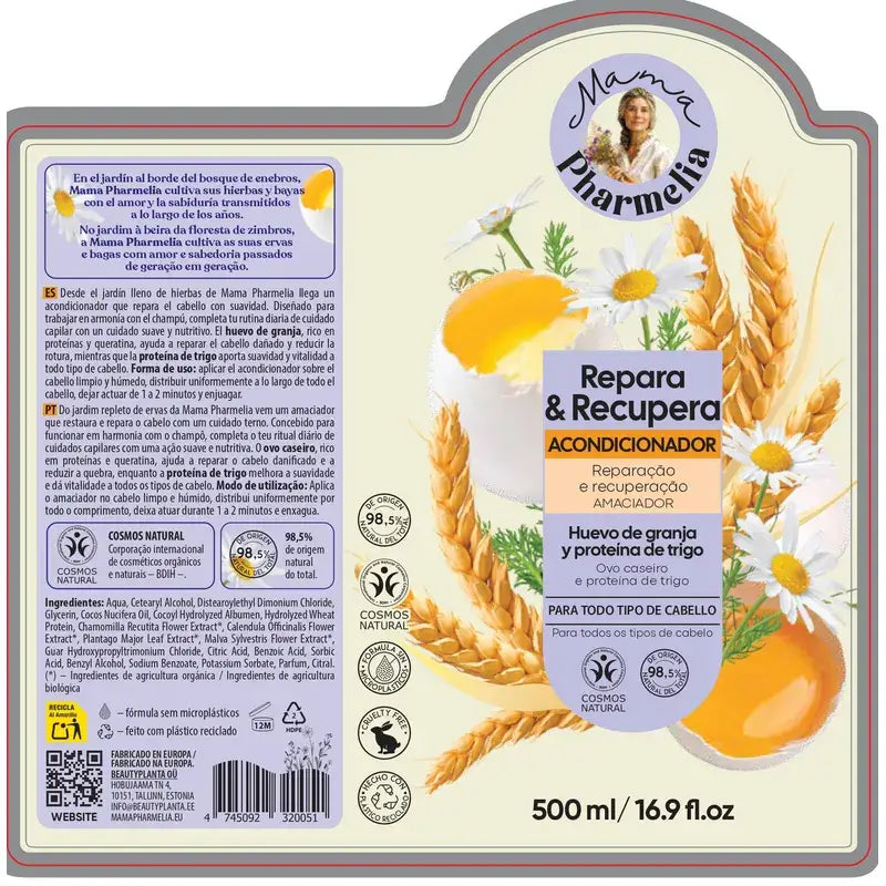 Mama Pharmelia Kondicionér na regeneráciu a obnovu vlasov s vajcom z voľného chovu a pšeničnými bielkovinami, 500 ml