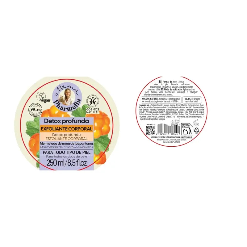Mama Pharmelia Tělový peeling pre hlbokú detoxikáciu s džemom z močiarnej černice, 250 ml