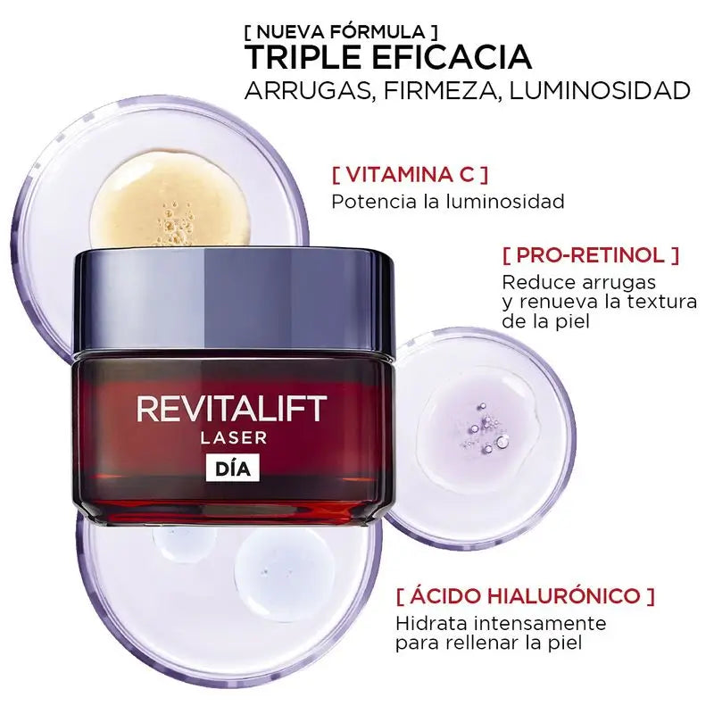 L'Oréal Paris Revitalift Laser, intenzívny denný krém proti starnutiu s vitamínom C, pro-retinolom a kyselinou hyalurónovou, 50 ml