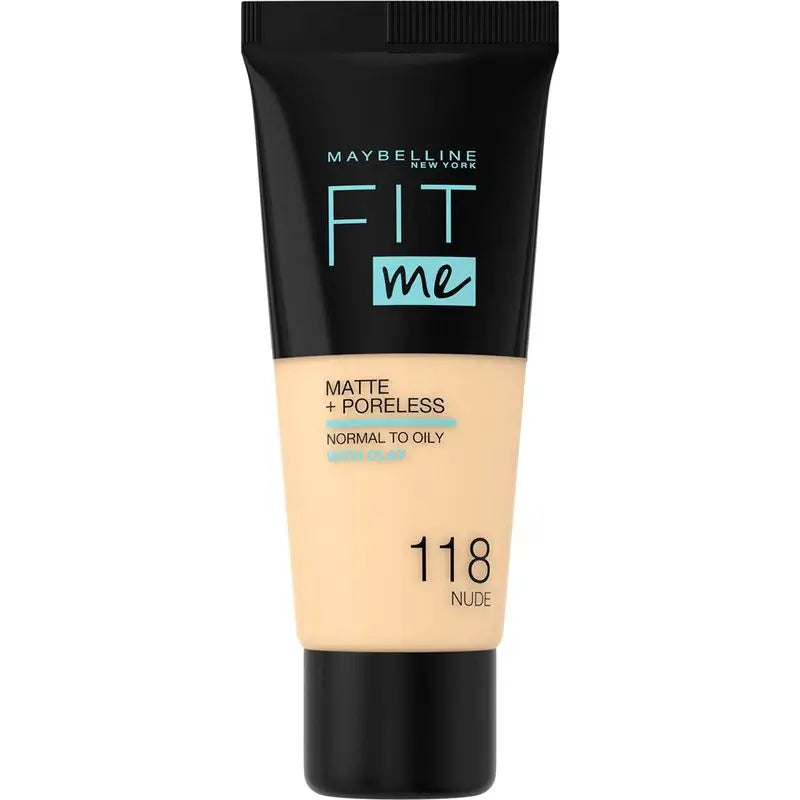 Maybelline New York Fit Me Mate Y Afinaporos Podklad pod make-up, odtieň 118 Nude, prispôsobí sa vášmu odtieňu a štruktúre svetlej pleti – 30 ml