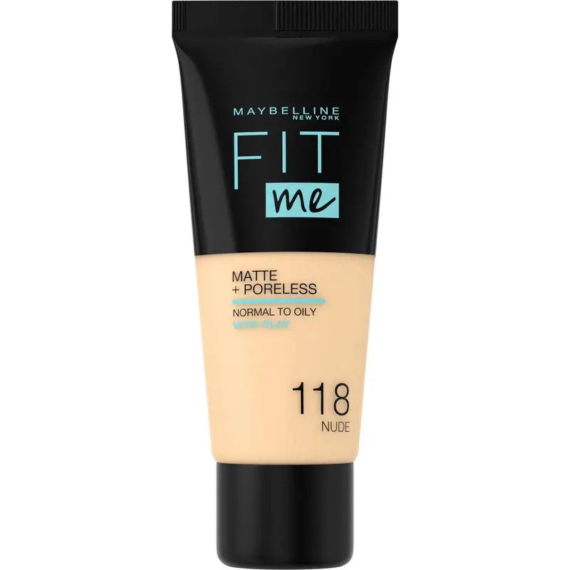 Maybelline New York Fit Me Mate Y Afinaporos Podklad pod make-up, odtieň 118 Nude, prispôsobí sa vášmu odtieňu a štruktúre svetlej pleti – 30 ml
