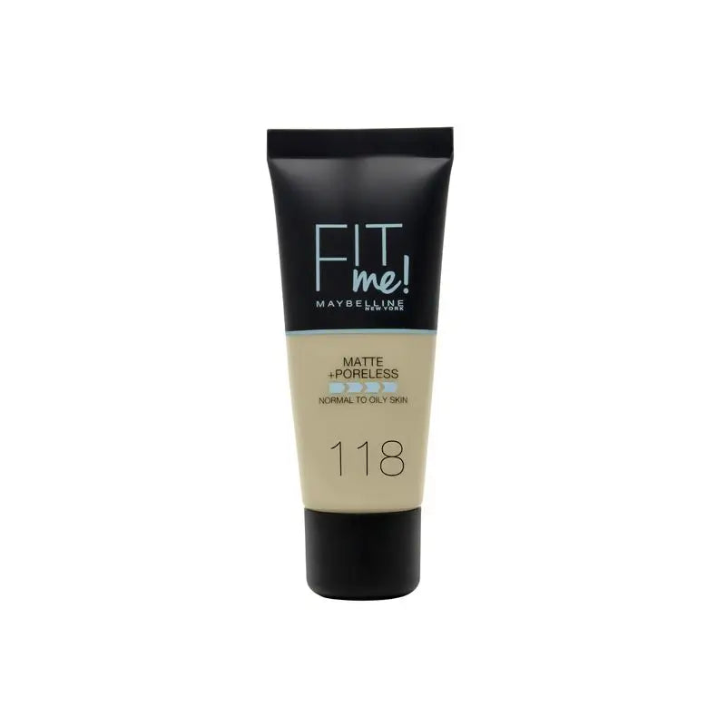 Maybelline New York Fit Me Mate Y Afinaporos Podklad pod make-up, odtieň 118 Nude, prispôsobí sa vášmu odtieňu a štruktúre svetlej pleti – 30 ml