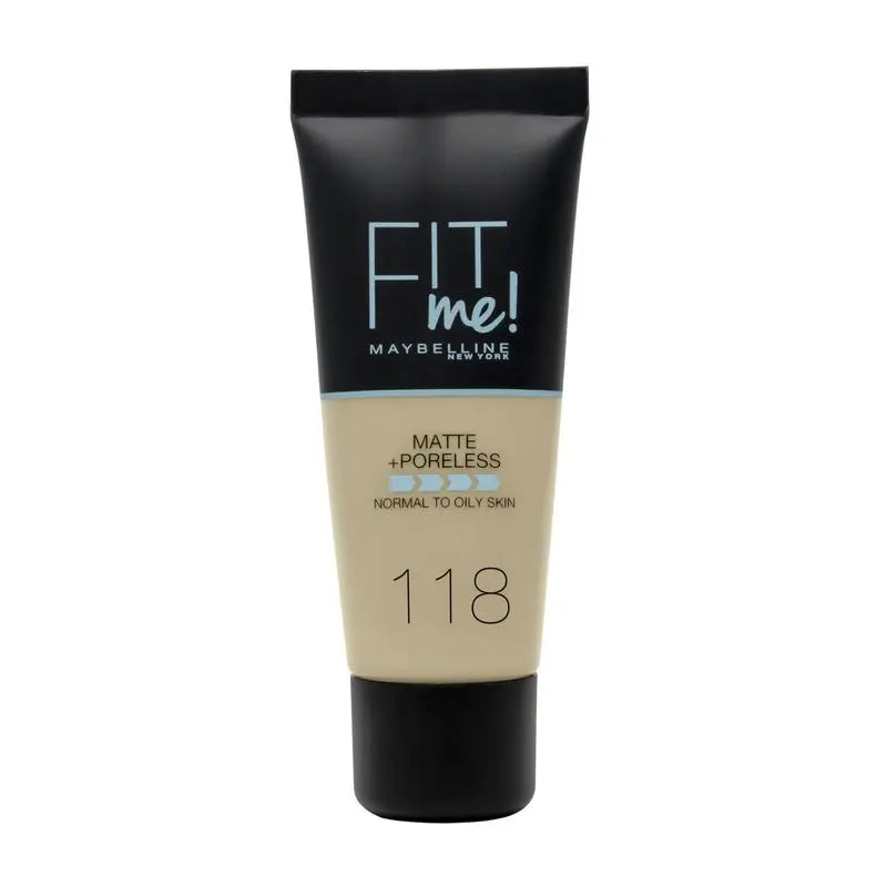 Maybelline New York Fit Me Mate Y Afinaporos Podklad pod make-up, odtieň 118 Nude, prispôsobí sa vášmu odtieňu a štruktúre svetlej pleti – 30 ml