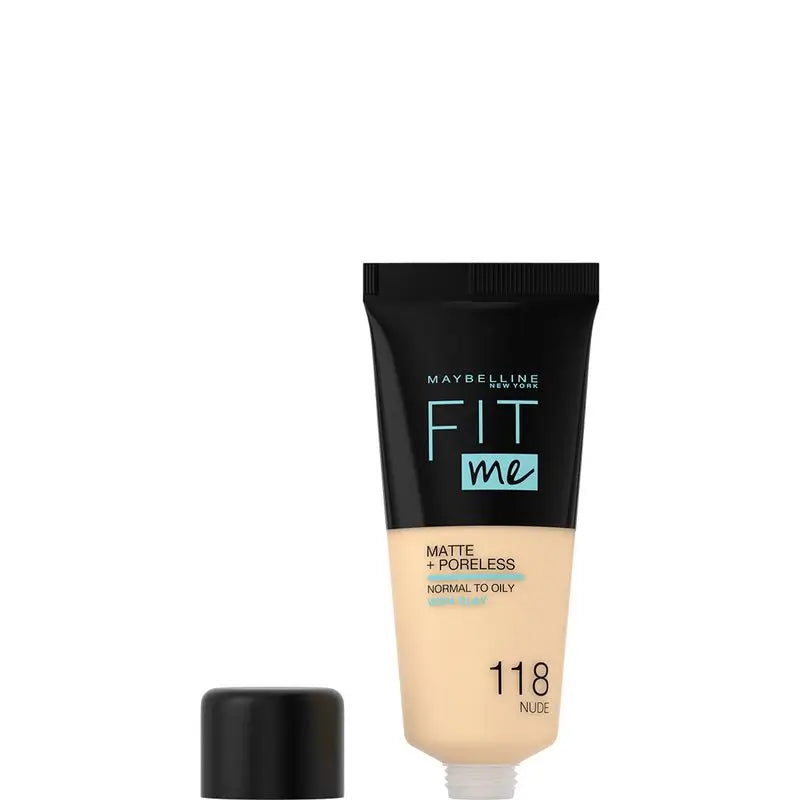 Maybelline New York Fit Me Mate Y Afinaporos Podklad pod make-up, odtieň 118 Nude, prispôsobí sa vášmu odtieňu a štruktúre svetlej pleti – 30 ml