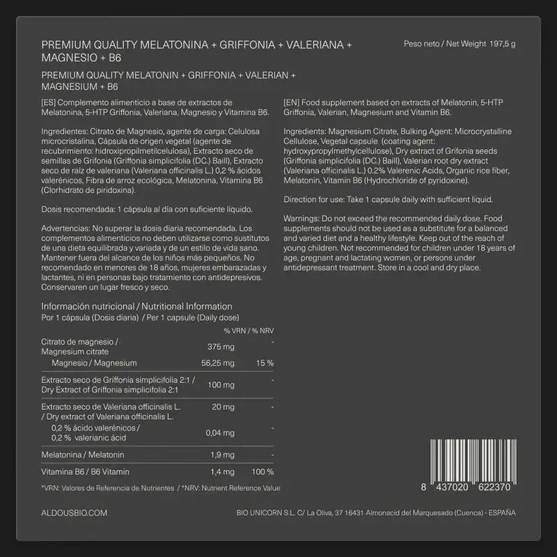 Aldous Labs Melatonín s 5-HTP, horčíkom, valeriánou a vitamínom B6