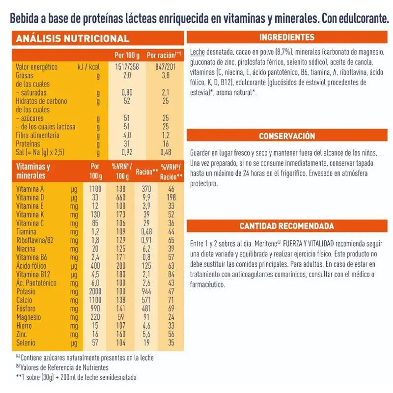 Meritene Sila a vitalita – kokteil s čokoládovou príchuťou, 15 vrecúšok po 30 g