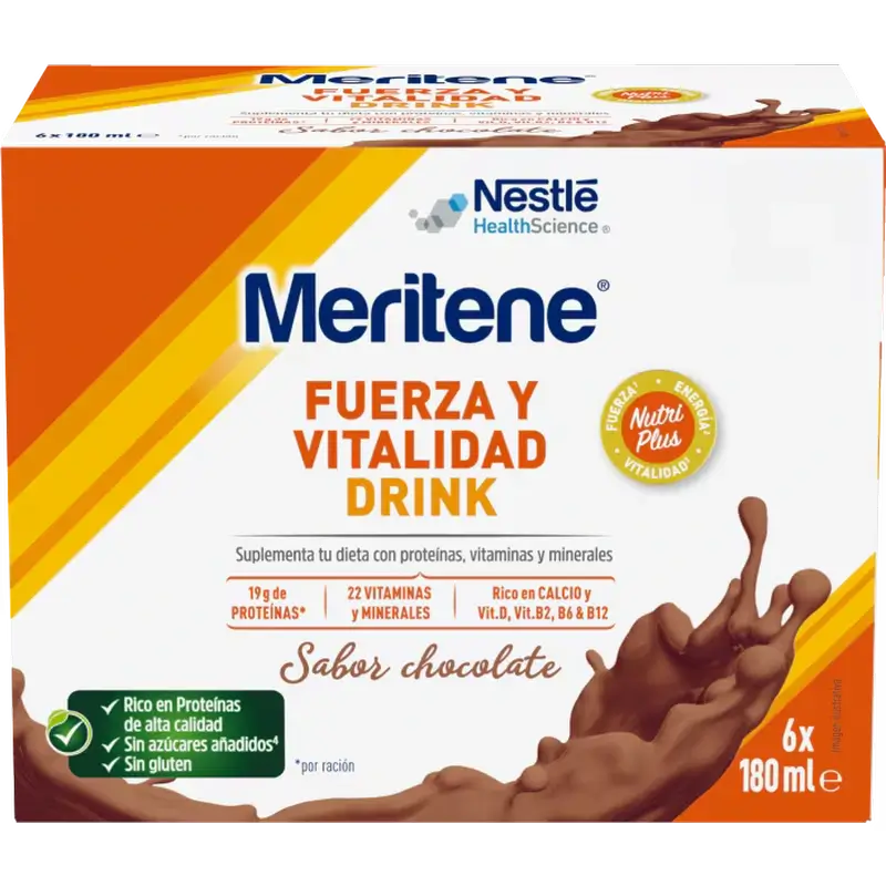 Meritene Nápoj pre silu a vitalitu – čokoládová príchuť, 6 x 180 ml