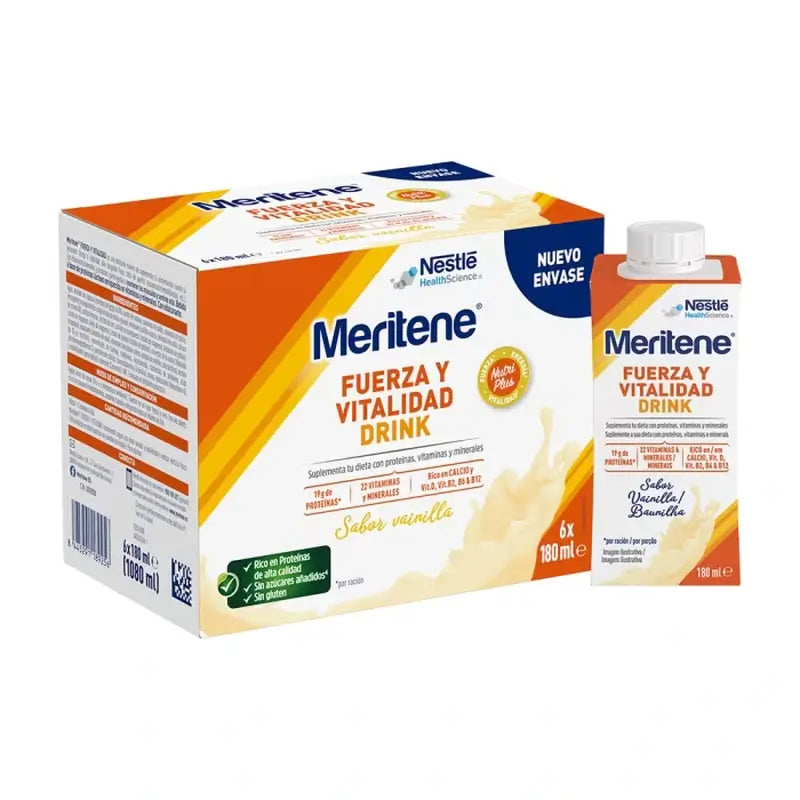 Meritene Nápoj pre silu a vitalitu s príchuťou vanilky, balenie 3 krabice, 6 x 180 ml