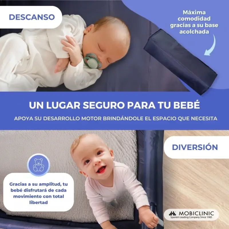 Mobiclinic Cestovná detská postieľka na kolieskach – prenosná – skladateľná – odolná – z priedušnej látky – s taškou na prenášanie – modrá – Mofli 