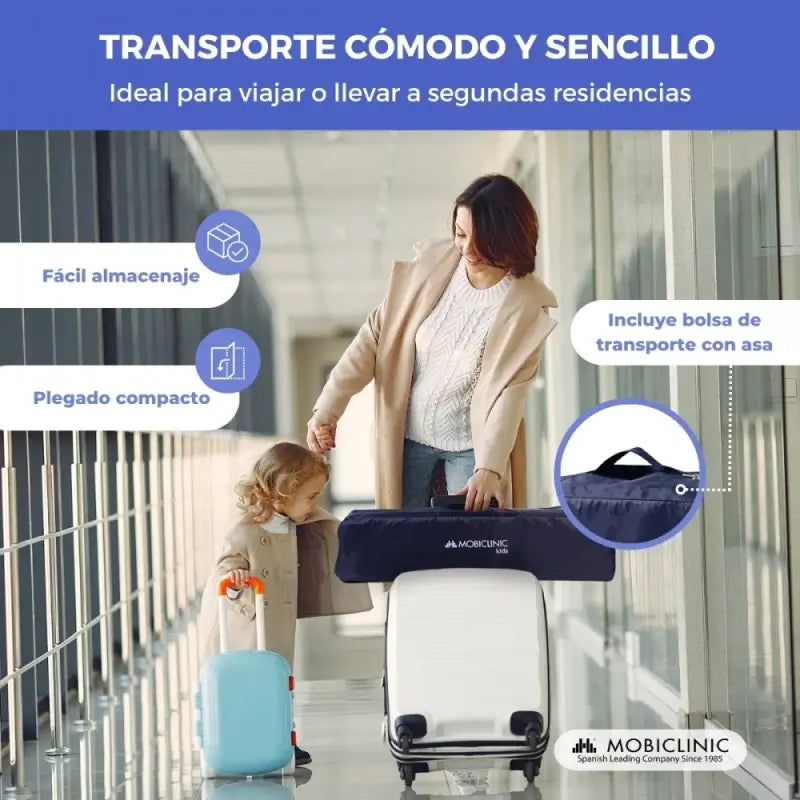 Mobiclinic Cestovná detská postieľka na kolieskach – prenosná – skladateľná – odolná – z priedušnej látky – s taškou na prenášanie – modrá – Mofli 