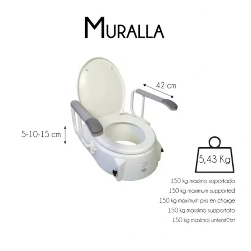 Kúpeľňová zdvihacia stolička Mobiclinic, model Muralla, s krytom, sklopná a nastaviteľná do výšky 5, 10 a 15 cm