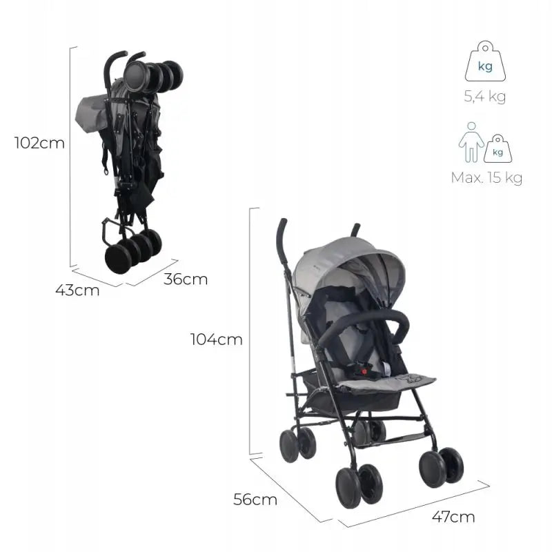 Mobiclinic Skladací kočík Elefant 15 kg, sivý