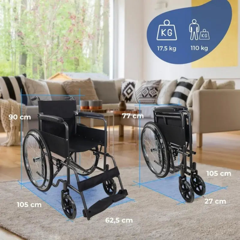 Skladací invalidný vozík Mobiclinic – odnímateľné operadlo a opierky na nohy – oceľ – veľké kolesá – 46 cm – sivá farba – Denver 