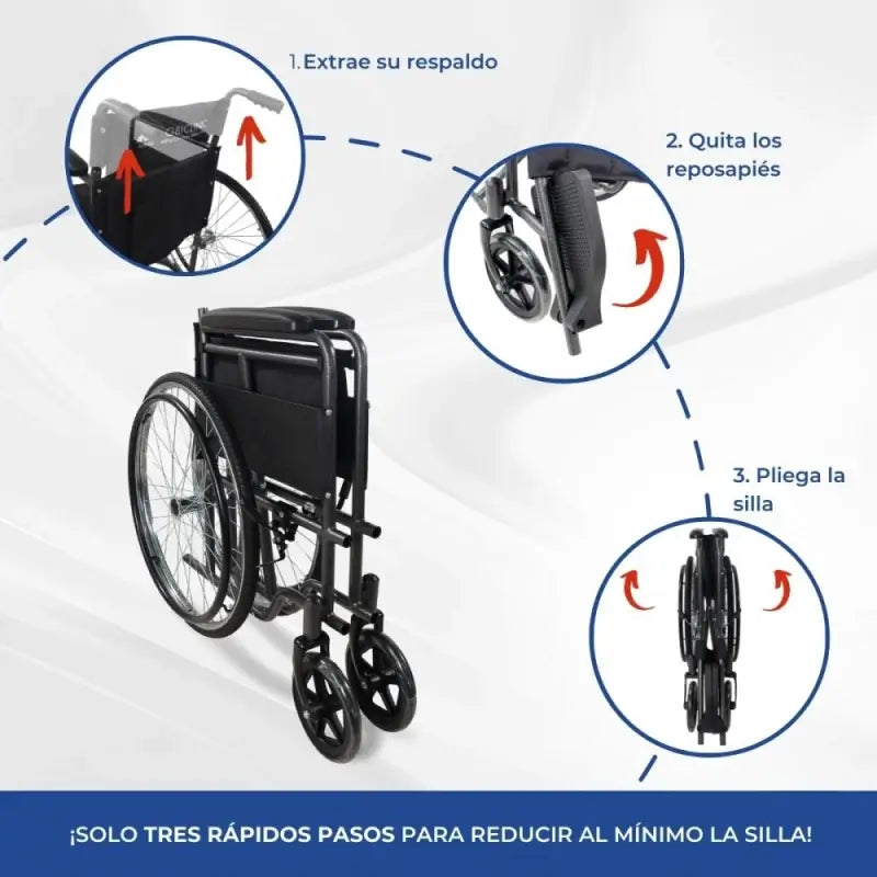Skladací invalidný vozík Mobiclinic – odnímateľné operadlo a opierky na nohy – oceľ – veľké kolesá – 46 cm – sivá farba – Denver 