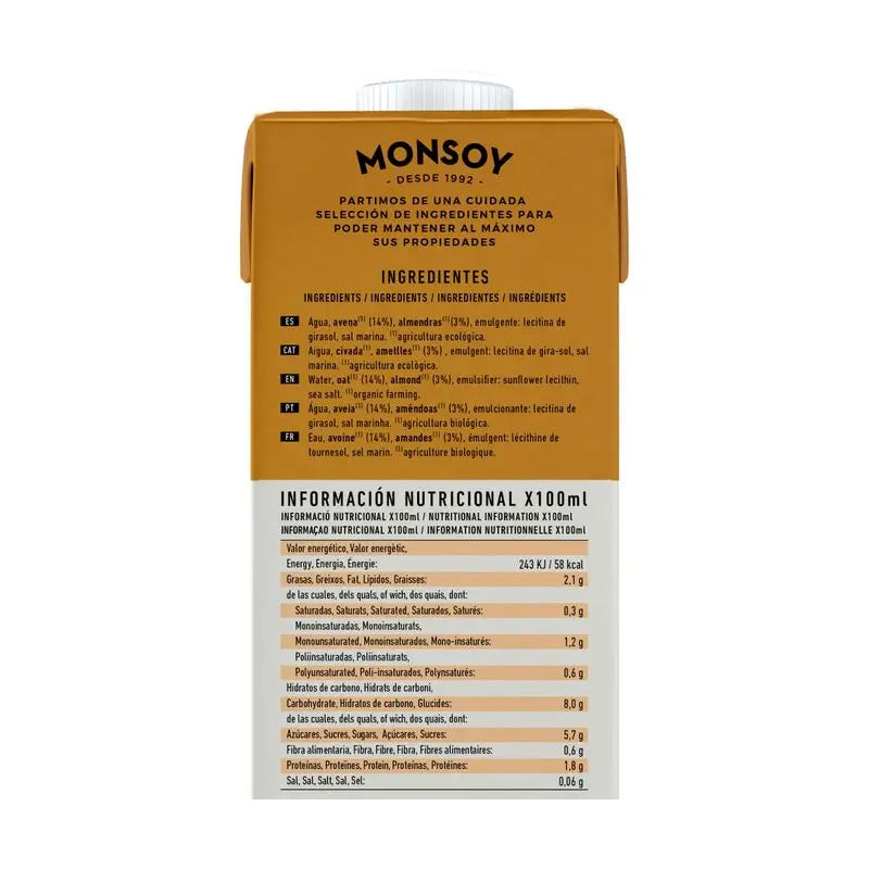 Monsoy – rastlinný nápoj z mandlí a ovsa, 1 l, 6 ks, bio 