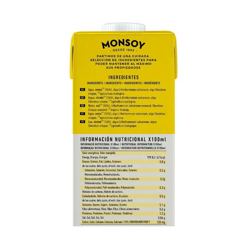 Monsoy Rastlinný nápoj z ovsa s vápnikom 1 l, 6 ks. Bio