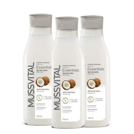Mussvital Essentials Kúpeľový gél s kokosovým olejom, 3x750 ml