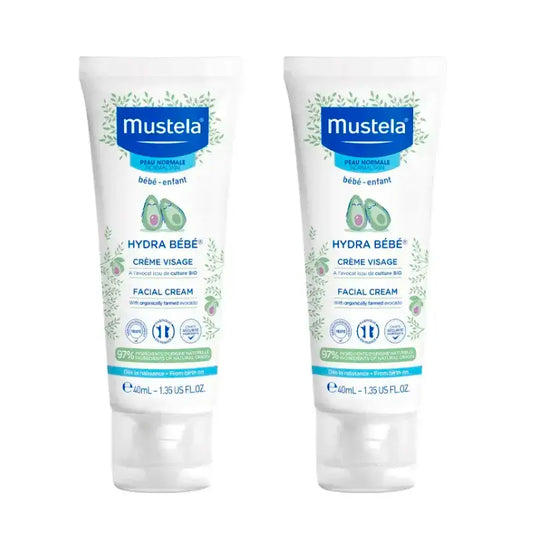 Mustela Hydra Bebé – pleťový krém s bio avokádom, balenie 2 x 40 ml