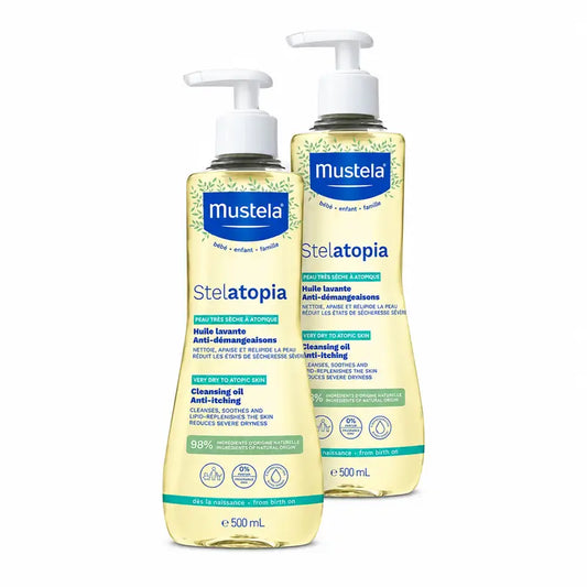 Mustela Stelatopia Olej na kúpanie a sprchovanie, balenie 2 x 500 ml