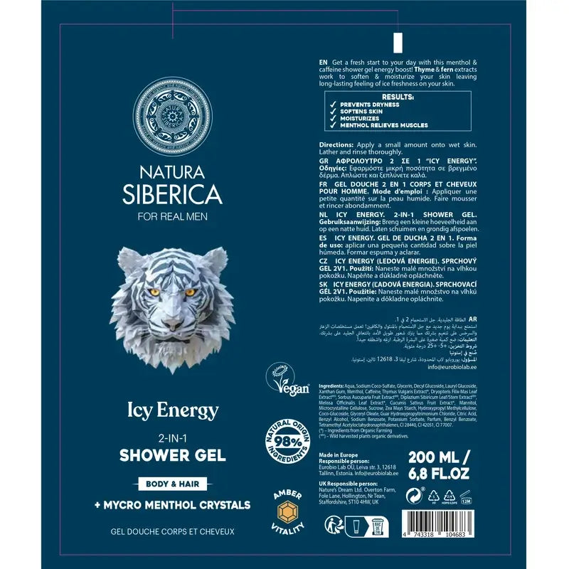 Natura Siberica Men Wild Arctic. Sprchový gél 2 v 1 na vlasy a telo, 200 ml