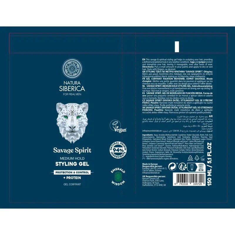Natura Siberica Men Wild Arctic. Modelovací gél so strednou fixáciou, 150 ml