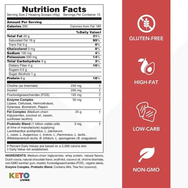 Natures Plus Keto Living čokoládový kokteil, 578 g