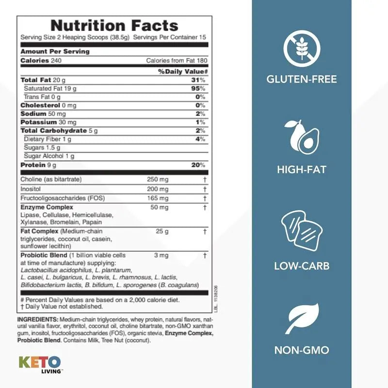 Natures Plus Keto Living kokteil s príchuťou vanilky, 578 g