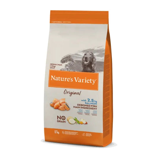 Nature's Variety Pre psov strednej veľkosti s lososom, bez obilnín, 12 kg