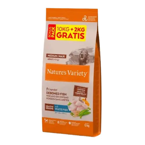 Nature'S Variety Healthy Grain Adult Medium Maxi – biela ryba – krmivo pre psov 10+2 kg