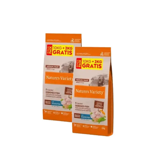 Nature'S Variety Healthy Grain Adult Medium Maxi – biela ryba – krmivo pre psov, balenie 2 x 10+2 kg