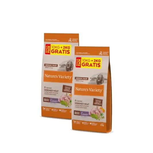 Nature's Variety pre psov strednej veľkosti s morčacím mäsom a obilninami, balenie 2 x 12 kg
