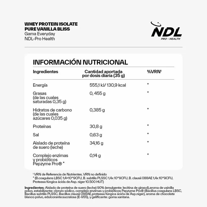 Ndl Pro-Health Whey Protein Isolate – izolovaný proteín, Pure Vanilla Bliss, 500 g