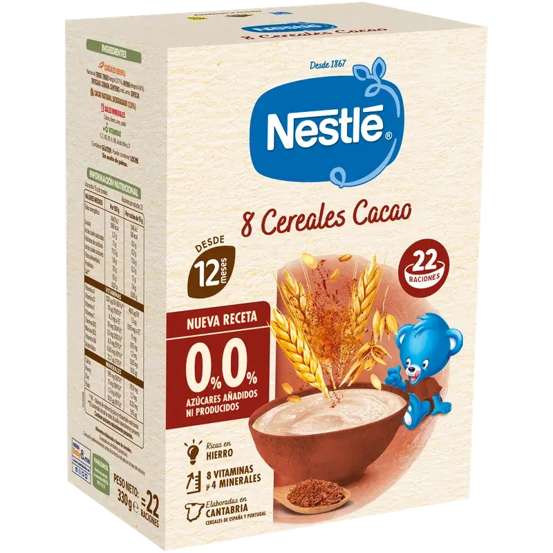 Nestlé detská kaša s 8 druhmi obilnín, 0 % kakaa, 330 g