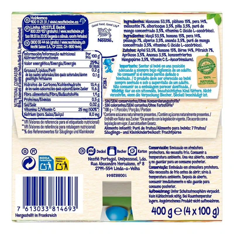Nestlé ovocné pyré v kelímku, 7 druhov ovocia, 4 x 100 g