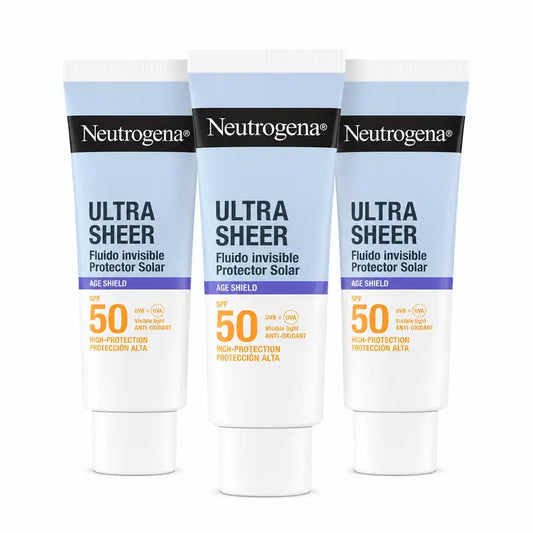 Neutrogena Ultra Sheer Neviditeľný anti-aging fluid SPF 50, balenie 3 x 50 ml