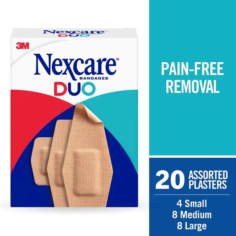 Nexcare Duo – odolná a bezbolestná textilná náplasť so silikónovým lepidlom, zmiešaná sada, 20 kusov