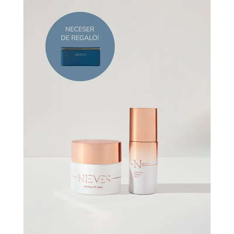 Nieves By Nieves Álvarez – sada: spevňujúce sérum Power Firm Peptide, 30 ml + spevňujúci pleťový krém Lift Cream, 50 ml + kozmetická taštička