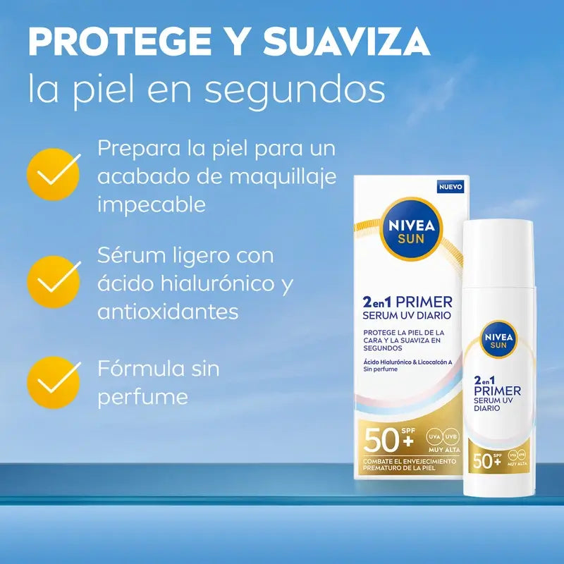 Nivea Sun 2 v 1 – Denné UV sérum s ochranným faktorom SPF 50+ na tvár, 30 ml