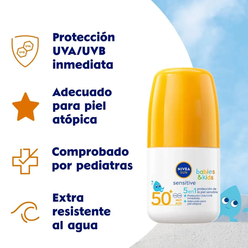Nivea Sun Babies & Kids Sensitive Roll-On opaľovací krém pre deti SPF 50+ 50 ml