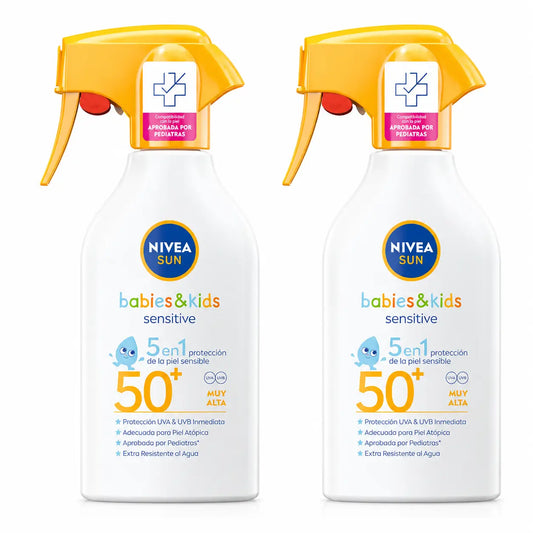 NIVEA Sun Opaľovací sprej pre dojčatá a deti Sensitive SPF50+, 270 ml, balenie po 2 ks