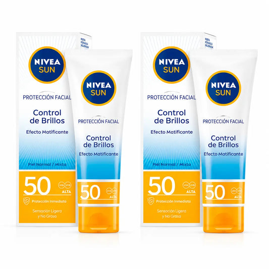 NIVEA Sun SPF50 Opaľovací krém na tvár s UV ochranou proti lesku, 50 ml, balenie po 2 ks